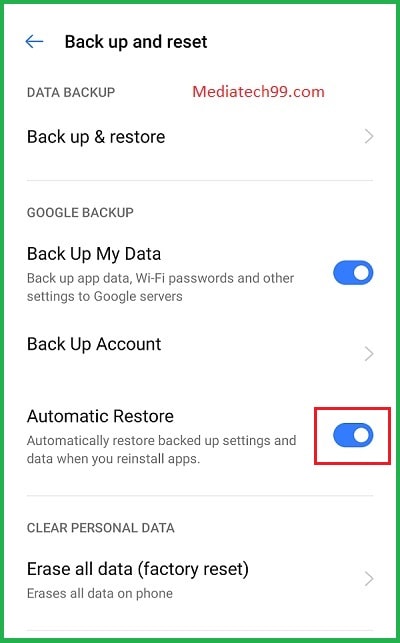 Android Phone Set Up Automatic Restore