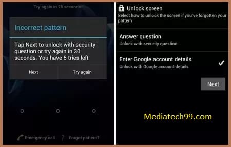 Unlock Pattern Lock With Google Security Question
