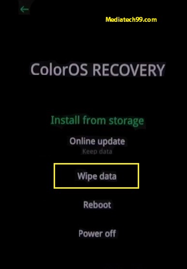 Oppo Hard Reset Wipe Data option
